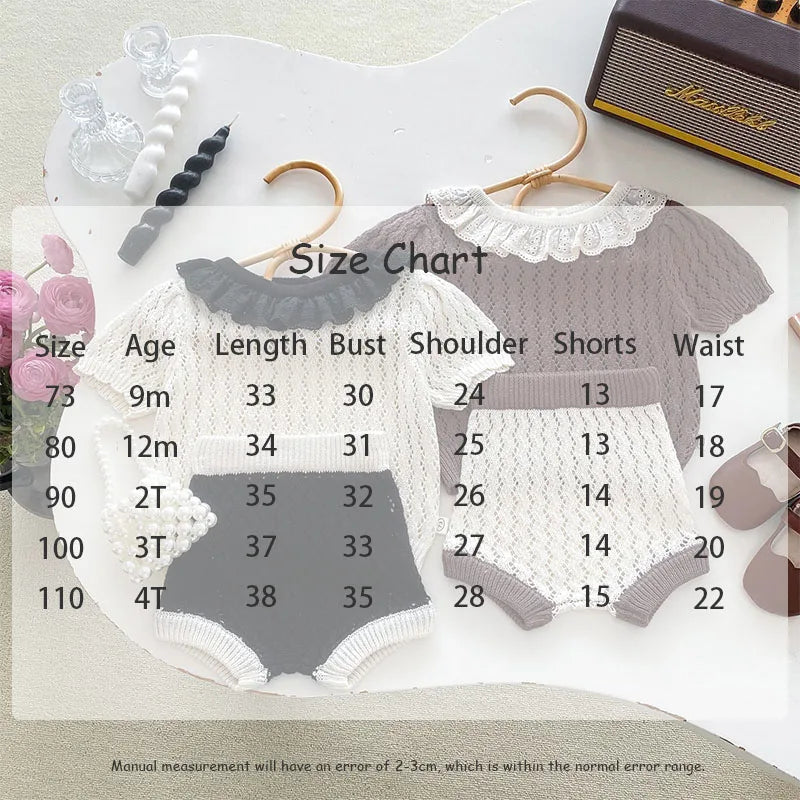 -ベビーセットアップ 2点セット ニット フリルサークル襟 半袖トップス+ブルマパンツ 2カラー【mh0006531】 - mamahalo shop - 半袖セットアップ -  べビー服 - 子供服 - 男の子 - 女の子