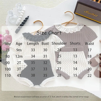 -ベビーセットアップ 2点セット ニット フリルサークル襟 半袖トップス+ブルマパンツ 2カラー【mh0006531】 - mamahalo shop - 半袖セットアップ -  べビー服 - 子供服 - 男の子 - 女の子