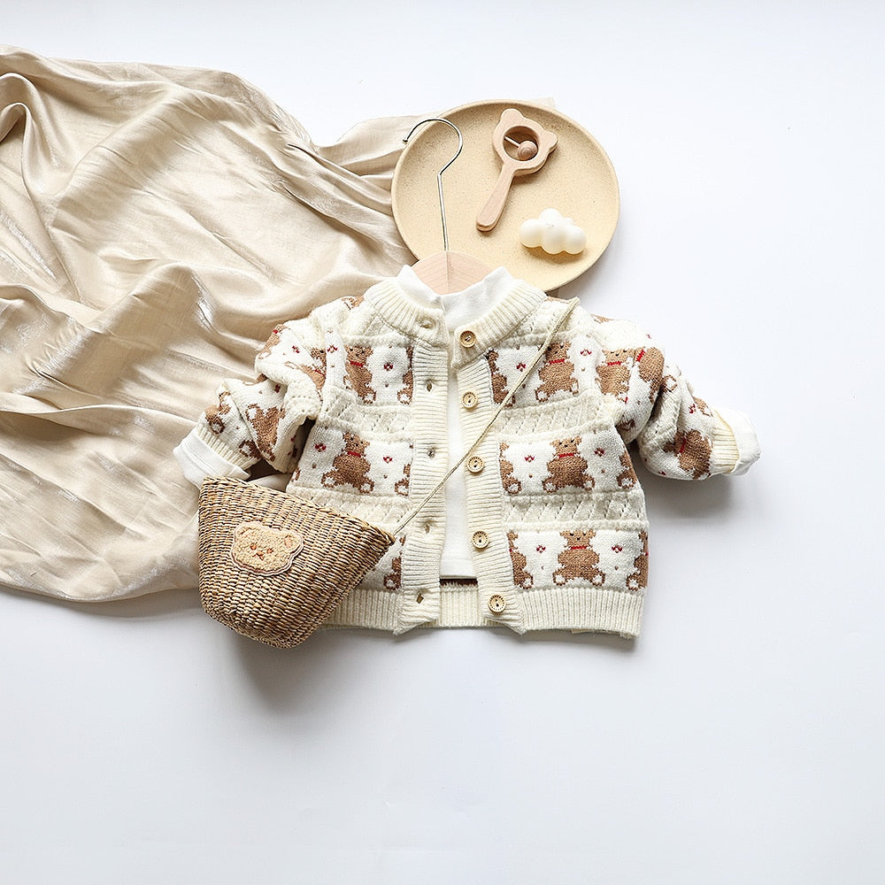 -ベビー キッズ ニット くま ベア カーディガン ジャケット ユニセックス - mamahalo shop - カーディガン・パーカー -  べビー服 - 子供服 - 男の子 - 女の子