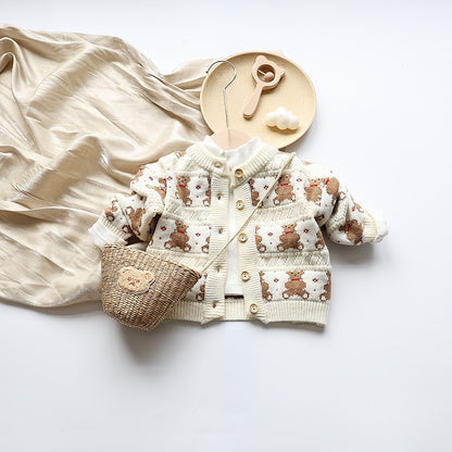 -ベビー キッズ ニット くま ベア カーディガン ジャケット ユニセックス - mamahalo shop - カーディガン・パーカー -  べビー服 - 子供服 - 男の子 - 女の子