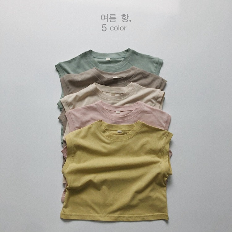 -キッズ くすみカラー ノースリーブ Tシャツ タンクトップ 5カラー ユニセックス【mh0002091】 - mamahalo shop - タンクトップ・キャミソール・ノースリーブトップス -  べビー服 - 子供服 - 男の子 - 女の子