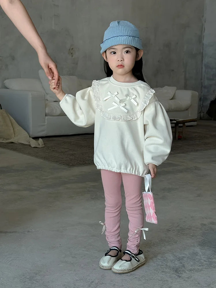 -キッズトップス リボンレースフリル長袖スェットシャツ 2カラー【mh0006811】 - mamahalo shop - トレーナー・フーディ -  べビー服 - 子供服 - 男の子 - 女の子