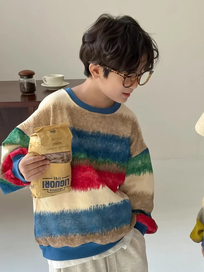 -キッズトップス カラフルボーダー長袖Tシャツ 2カラー【mh0007130】 - mamahalo shop - 長袖Tシャツ -  べビー服 - 子供服 - 男の子 - 女の子