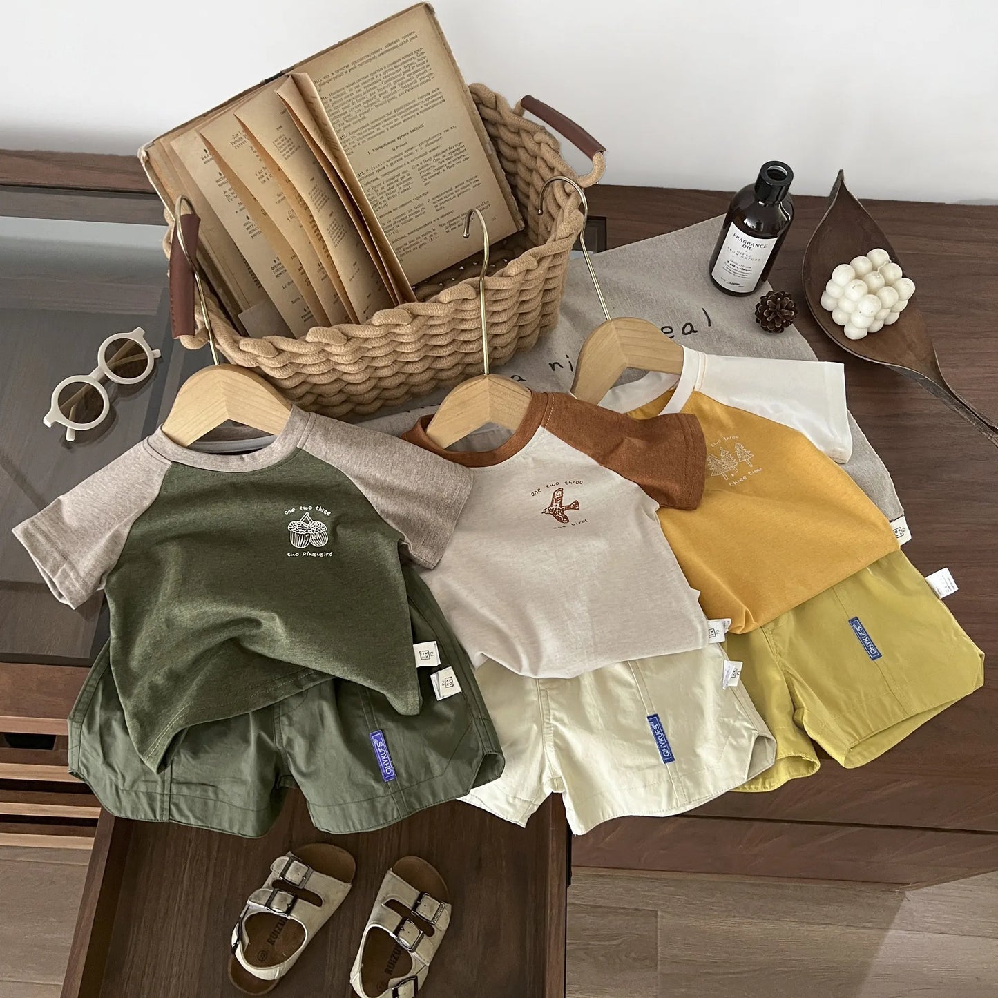 -ベビーキッズトップス 半袖Tシャツ ラグラン パッチワーク レトロ 3カラー - mamahalo shop - 半袖Tシャツ -  べビー服 - 子供服 - 男の子 - 女の子