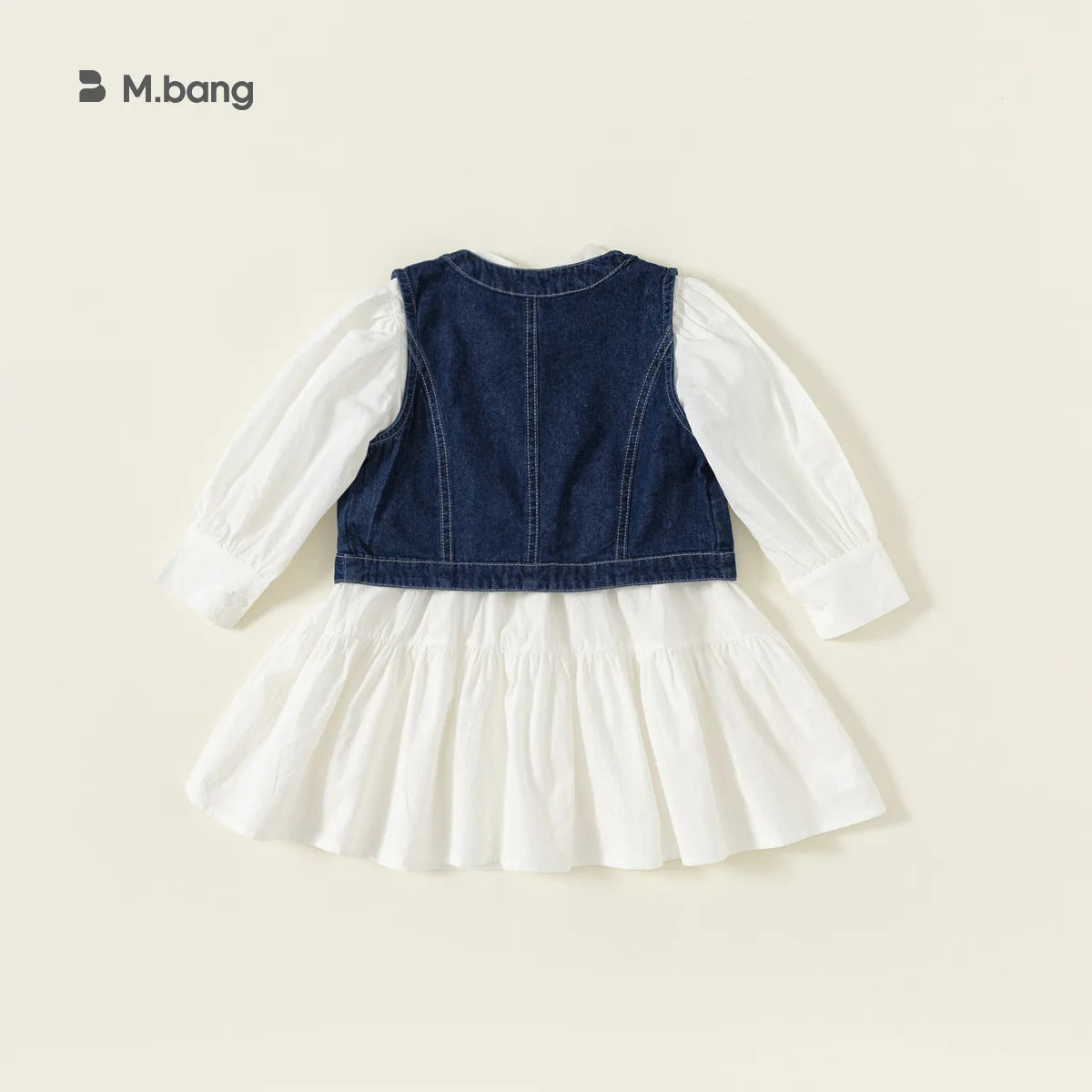 -キッズセットアップ 2点セット デニムジレベスト+長袖ふんわりワンピース【mh0007298】 - mamahalo shop - 長袖セットアップ -  べビー服 - 子供服 - 男の子 - 女の子