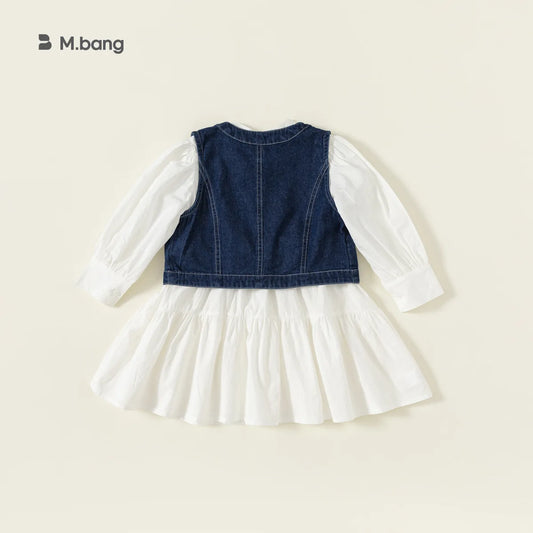 -キッズセットアップ 2点セット デニムジレベスト+長袖ふんわりワンピース【mh0007298】 - mamahalo shop - 長袖セットアップ -  べビー服 - 子供服 - 男の子 - 女の子