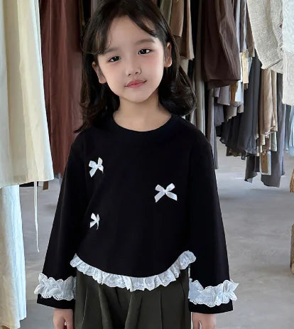 -キッズトップス リボン裾袖フリル長袖Tシャツ 2カラー【mh0007320】 - mamahalo shop - 長袖Tシャツ -  べビー服 - 子供服 - 男の子 - 女の子