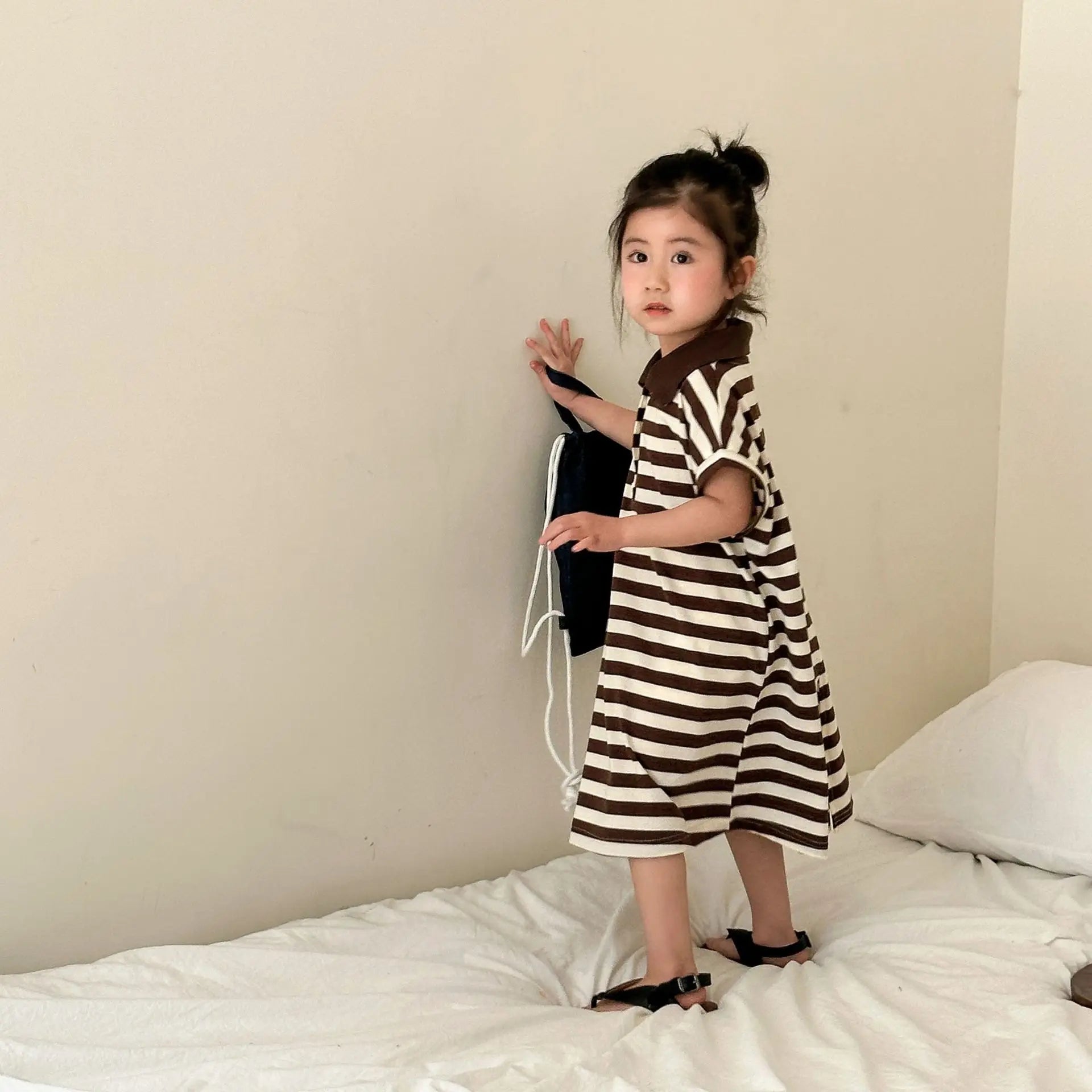 -キッズセットアップ 2点セット/ワンピース ボーイズ半袖ポロシャツ+ハーフパンツ/ガールズ半袖ポロワンピ ボーダー リンクコーデ 兄弟姉妹 お揃いコーデ【mh0005183】 - mamahalo shop - 半袖セットアップ -  べビー服 - 子供服 - 男の子 - 女の子