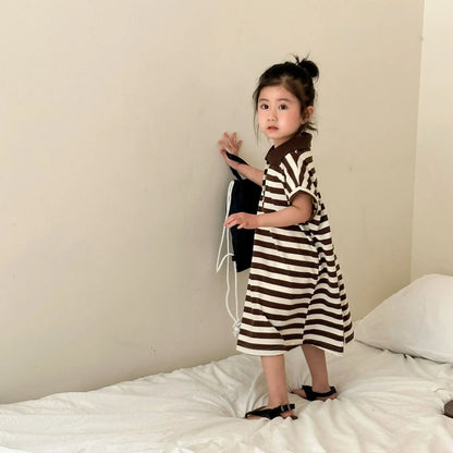 -キッズセットアップ 2点セット/ワンピース ボーイズ半袖ポロシャツ+ハーフパンツ/ガールズ半袖ポロワンピ ボーダー リンクコーデ 兄弟姉妹 お揃いコーデ【mh0005183】 - mamahalo shop - 半袖セットアップ -  べビー服 - 子供服 - 男の子 - 女の子