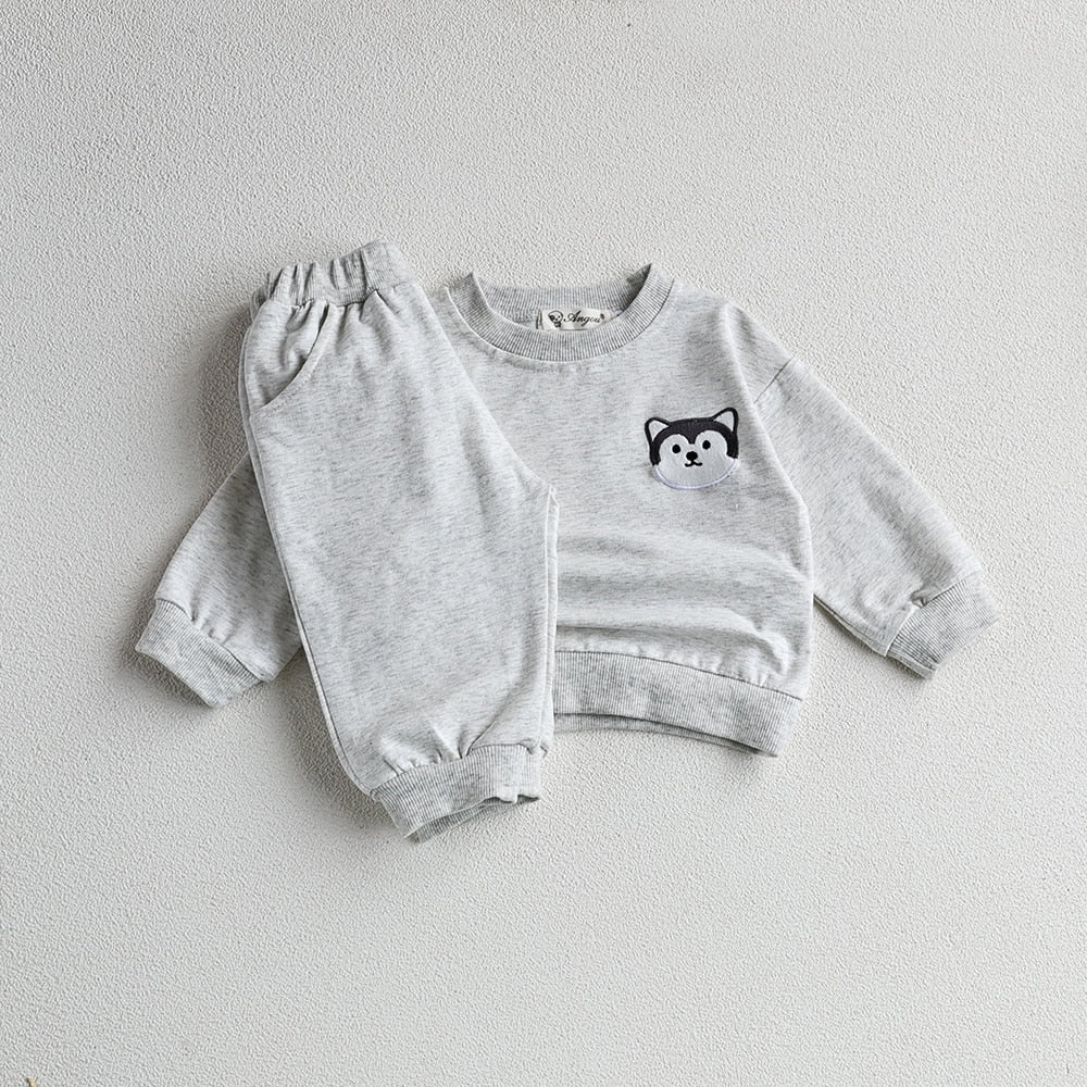 -ベビー キッズ セットアップ アニマル ワッペン スウェットシャツ パンツ 3カラー ユニセックス - mamahalo shop - 長袖セットアップ -  べビー服 - 子供服 - 男の子 - 女の子