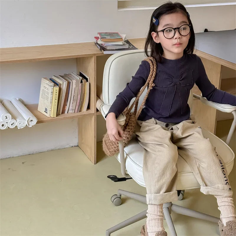 -キッズトップス リボンアップリケ刺繍長袖カットソーTシャツ 3カラー - mamahalo shop - 長袖Tシャツ -  べビー服 - 子供服 - 男の子 - 女の子