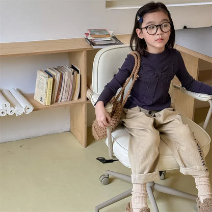 -キッズトップス リボンアップリケ刺繍長袖カットソーTシャツ 3カラー - mamahalo shop - 長袖Tシャツ -  べビー服 - 子供服 - 男の子 - 女の子