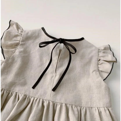 -キッズワンピース フリルスリーブ 半袖 ドレスワンピース バックリボン お出かけ【mh0005141】 - mamahalo shop - 半袖ワンピース -  べビー服 - 子供服 - 男の子 - 女の子