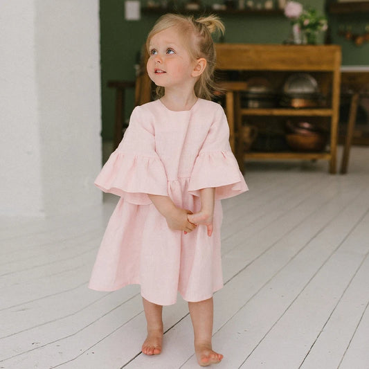 -キッズワンピース フレアスリーブ サマードレスワンピース ピンク【mh0006285】 - mamahalo shop - 半袖ワンピース -  べビー服 - 子供服 - 男の子 - 女の子