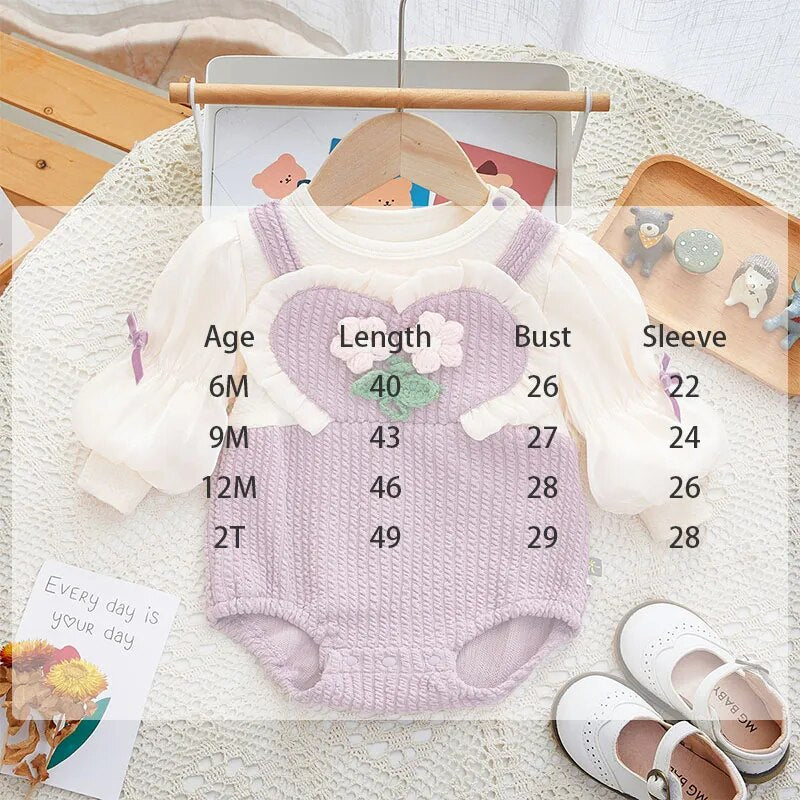 -ベビー 長袖ロンパース サスペンダーパンツドッキング リボン パープル ガールズ 女の子 子供服 - mamahalo shop - 長袖ロンパース -  べビー服 - 子供服 - 男の子 - 女の子