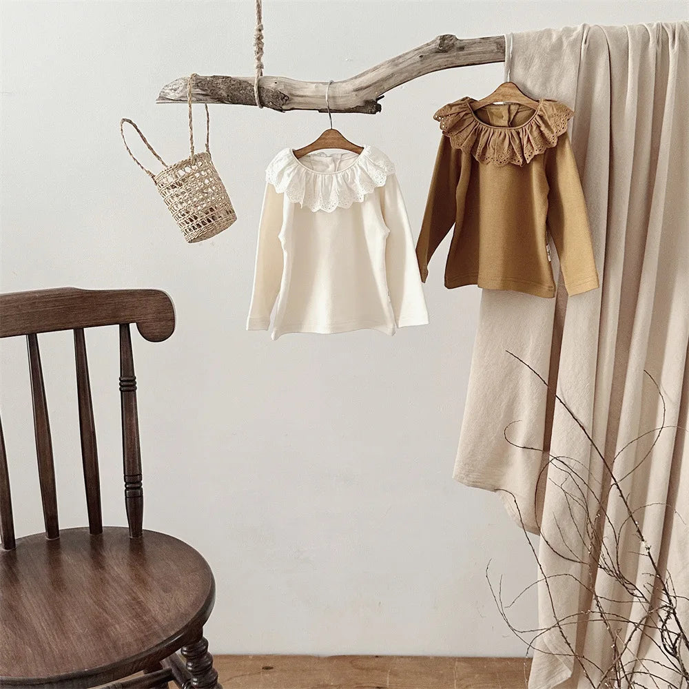 -ベビートップス 長袖Tシャツ フリルレース襟 2カラー【mh0006390】 - mamahalo shop - 長袖Tシャツ -  べビー服 - 子供服 - 男の子 - 女の子