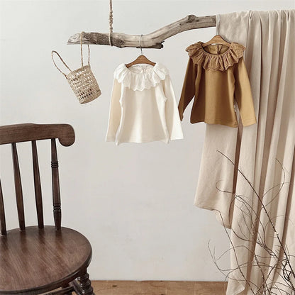 -ベビートップス 長袖Tシャツ フリルレース襟 2カラー【mh0006390】 - mamahalo shop - 長袖Tシャツ -  べビー服 - 子供服 - 男の子 - 女の子