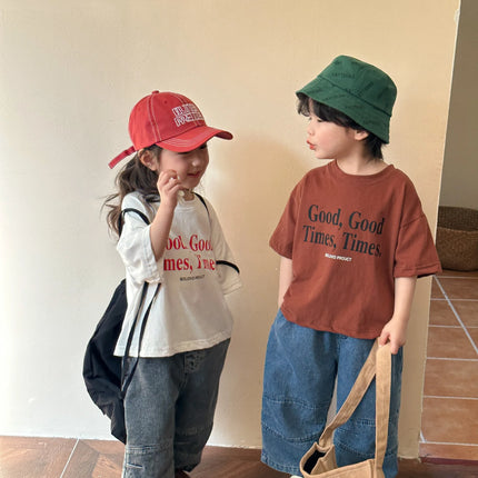 キッズトップス 半袖Tシャツ レターロゴプリント 2カラー - mamahalo shop - 半袖Tシャツ - ベビー服 - 子供服 - 男の子 - 女の子