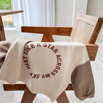 -キッズ レターロゴ ラグラン バイカラー 長袖 ルーズ Tシャツ トップス - mamahalo shop - 長袖Tシャツ -  べビー服 - 子供服 - 男の子 - 女の子