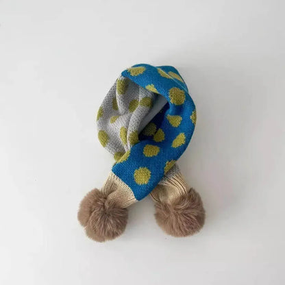 -キッズマフラー ニット ネックウォーマー ぽんぽん付き 水玉ポルカドット チェック 12カラー - mamahalo shop - ネックウォーマー -  べビー服 - 子供服 - 男の子 - 女の子