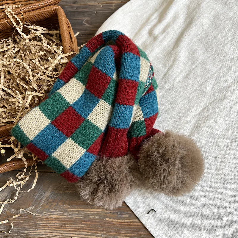 -キッズマフラー ニット ネックウォーマー ぽんぽん付き 水玉ポルカドット チェック 12カラー - mamahalo shop - ネックウォーマー -  べビー服 - 子供服 - 男の子 - 女の子