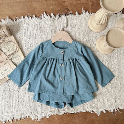 -ベビーセットアップ 2点セット 長袖チュニックブラウス+ラップショートパンツ 2カラー - mamahalo shop - 長袖セットアップ -  べビー服 - 子供服 - 男の子 - 女の子