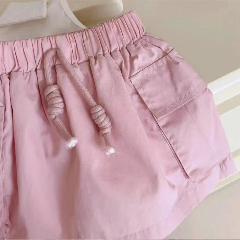 -キッズセットアップ 2点セット ノースリーブポロシャツ+カーゴスカート ピンク【mh0005807】 - mamahalo shop - ノースリーブセットアップ -  べビー服 - 子供服 - 男の子 - 女の子