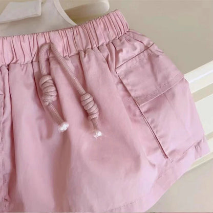 -キッズセットアップ 2点セット ノースリーブポロシャツ+カーゴスカート ピンク【mh0005807】 - mamahalo shop - ノースリーブセットアップ -  べビー服 - 子供服 - 男の子 - 女の子