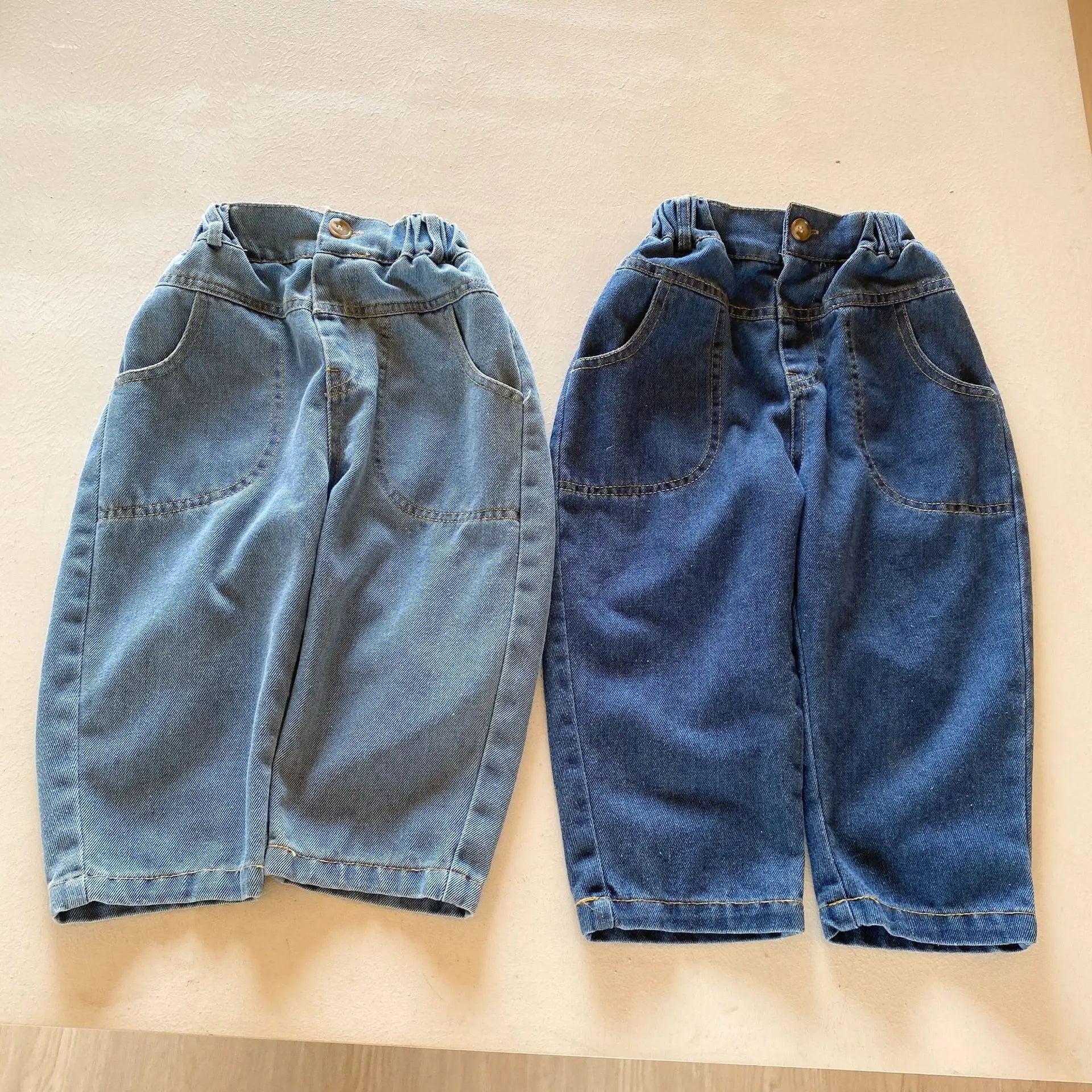 -キッズパンツ ソフトデニムウエスト切り替えステッチロングパンツ ジーンズ 2カラー【mh0006888】 - mamahalo shop - デニムパンツ -  べビー服 - 子供服 - 男の子 - 女の子