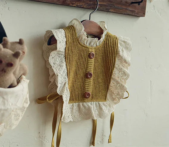 -キッズビブベスト フリル レース ニットベスト 2カラー ガールズ 女の子 子供服 - mamahalo shop - ベスト -  べビー服 - 子供服 - 男の子 - 女の子