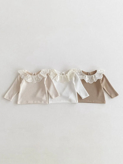 -ベビートップス レースフラワー襟 長袖Tシャツ 3カラー【mh0006437】 - mamahalo shop - 長袖Tシャツ -  べビー服 - 子供服 - 男の子 - 女の子