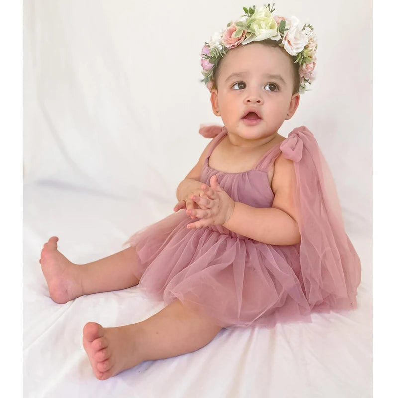 -ベビーロンパース チュチュチュール リボン スカートボディスーツ ドレスロンパース パーティ お出かけ【mh0004466】 - mamahalo shop - ノースリーブロンパース -  べビー服 - 子供服 - 男の子 - 女の子