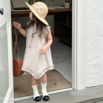 ☺︎ キッズワンピース ノースリーブフリルワンピース アシメスカート 2カラー - mamahalo shop - ノースリーブワンピース -  べビー服 - 子供服 - 男の子 - 女の子