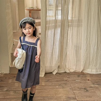 キッズワンピース フリルノースリーブシンプルワンピース 2カラー - mamahalo shop - ノースリーブワンピース -  べビー服 - 子供服 - 男の子 - 女の子