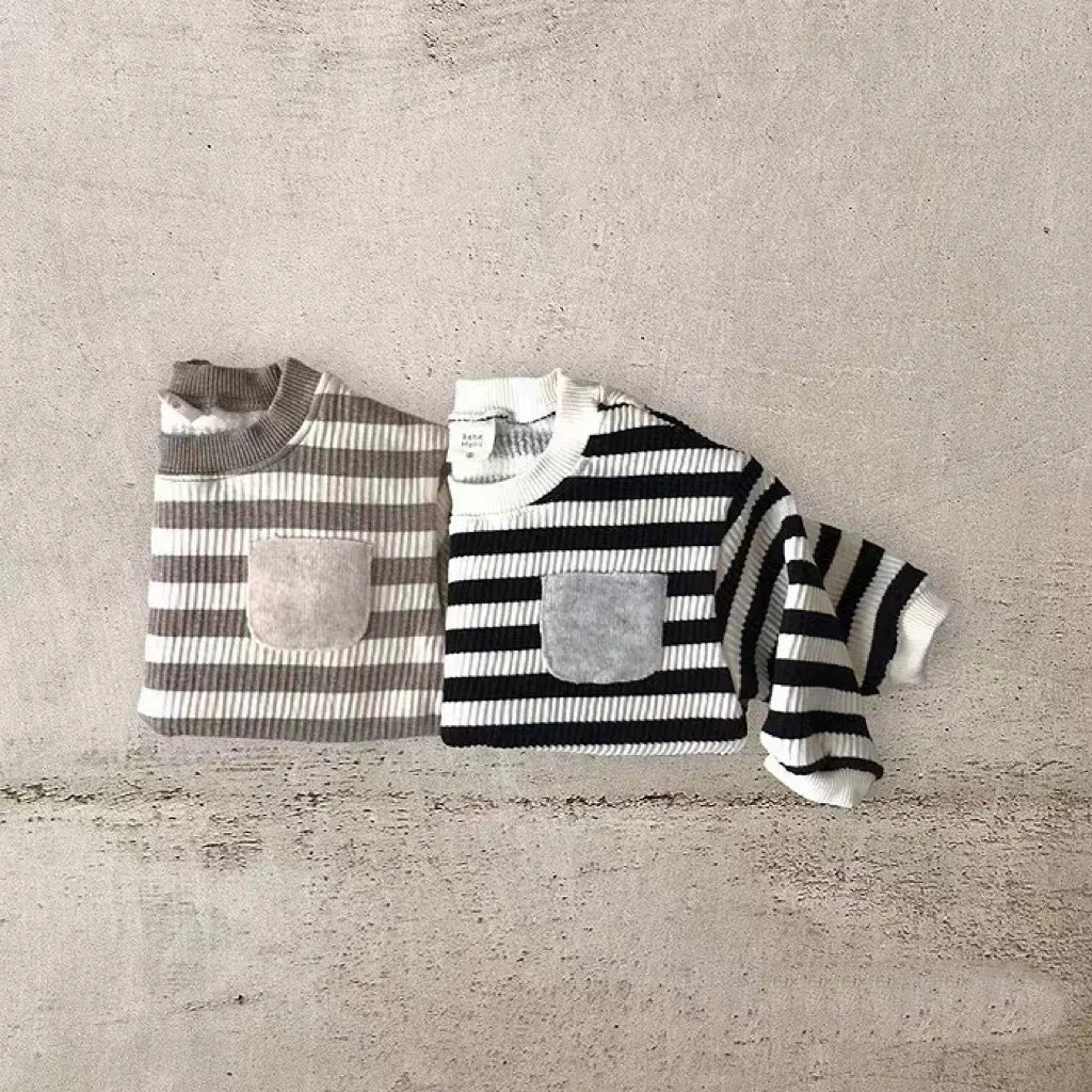 -ベビーロンパース 長袖ボディスーツ ボーダー 2カラー【mh0004830】 - mamahalo shop - 長袖ロンパース -  べビー服 - 子供服 - 男の子 - 女の子