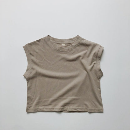 -キッズ くすみカラー ノースリーブ Tシャツ タンクトップ 5カラー ユニセックス【mh0002091】 - mamahalo shop - タンクトップ・キャミソール・ノースリーブトップス -  べビー服 - 子供服 - 男の子 - 女の子