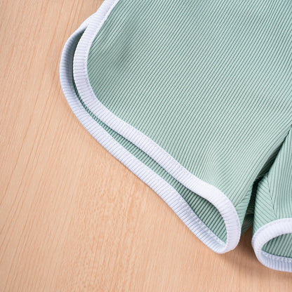 -キッズセットアップ 2点セット フリルスリーブTシャツ+ショートパンツ 4カラー【mh0006103】 - mamahalo shop - 半袖セットアップ -  べビー服 - 子供服 - 男の子 - 女の子