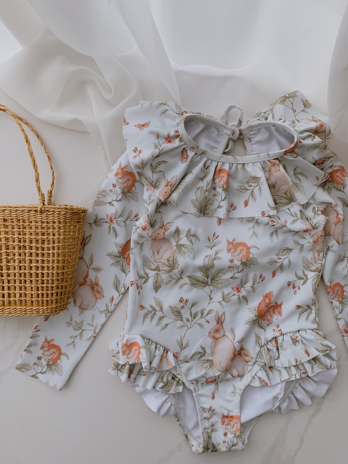 -キッズ 水着 フラワー 花柄 長袖 ワンピース ビキニ セパレート 帽子 セット ラッシュガード スイムウェア 10スタイル ガールズ【mh0002217】 - mamahalo shop - ベビー用水着 -  べビー服 - 子供服 - 男の子 - 女の子