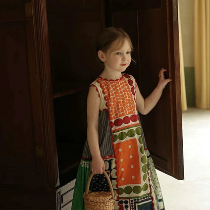 -キッズワンピース ノースリーブ 北欧プリント カラフル 水玉ドットプリント サマードレス【mh0005707】 - mamahalo shop - ノースリーブワンピース -  べビー服 - 子供服 - 男の子 - 女の子