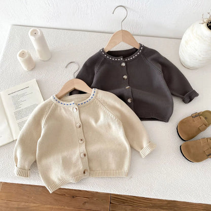 -キッズカーディガン ニットジャケット ステッチアクセント 2カラー【mh0006629】 - mamahalo shop - カーディガン・パーカー -  べビー服 - 子供服 - 男の子 - 女の子