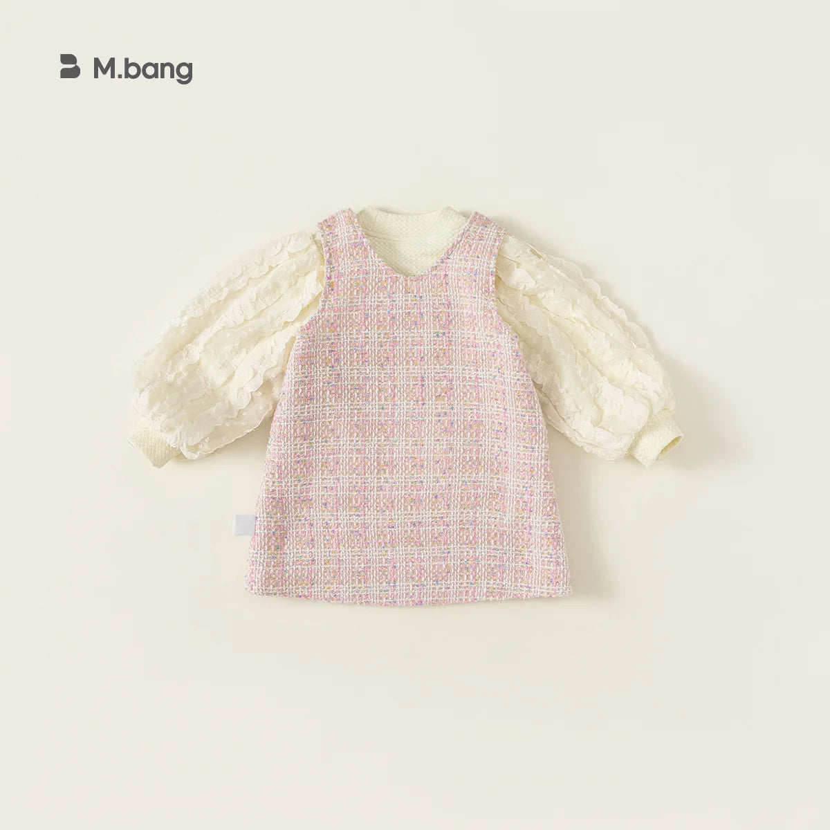 -キッズセットアップ 2点セット 長袖パフスリーブブラウス+ツイード風ノースリーブワンピース お出かけ【mh0007297】 - mamahalo shop - 長袖セットアップ -  べビー服 - 子供服 - 男の子 - 女の子