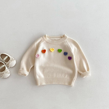 -キッズトップス カラフルハートアップリケニットセーター - mamahalo shop - ニット・セーター -  べビー服 - 子供服 - 男の子 - 女の子