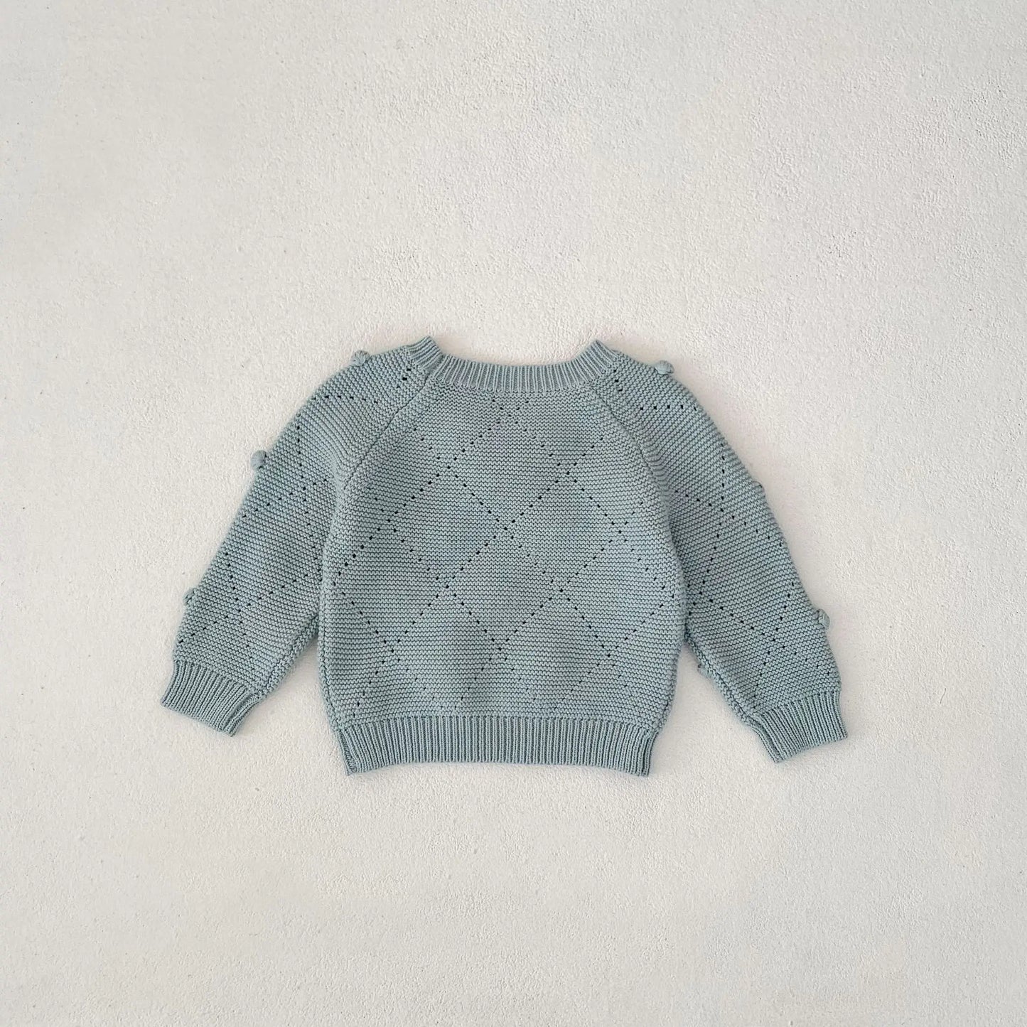 -ベビーキッズ リボンぽんぽんニットセーター ブルー - mamahalo shop - ニット・セーター -  べビー服 - 子供服 - 男の子 - 女の子