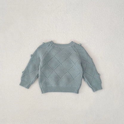 -ベビーキッズ リボンぽんぽんニットセーター ブルー - mamahalo shop - ニット・セーター -  べビー服 - 子供服 - 男の子 - 女の子