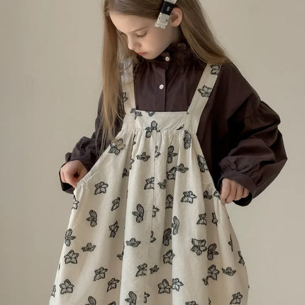 キッズワンピース シックフラワープリントノースリーブサスペンダーワンピース - mamahalo shop - ノースリーブワンピース -  べビー服 - 子供服 - 男の子 - 女の子