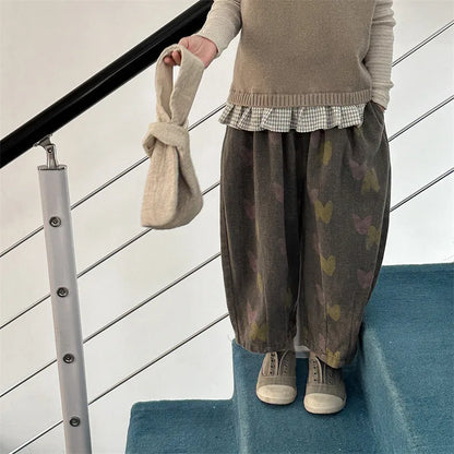 -キッズパンツ ルーズワイドロングパンツ レトロフラワープリント 2カラー - mamahalo shop - ロングパンツ・スウェットパンツ -  べビー服 - 子供服 - 男の子 - 女の子