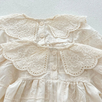 -ベビーロンパース/キッズワンピース レース刺繍襟長袖ボディスーツ/ワンピース リンクコーデ 姉妹 お揃いコーデ - mamahalo shop - 長袖ロンパース -  べビー服 - 子供服 - 男の子 - 女の子