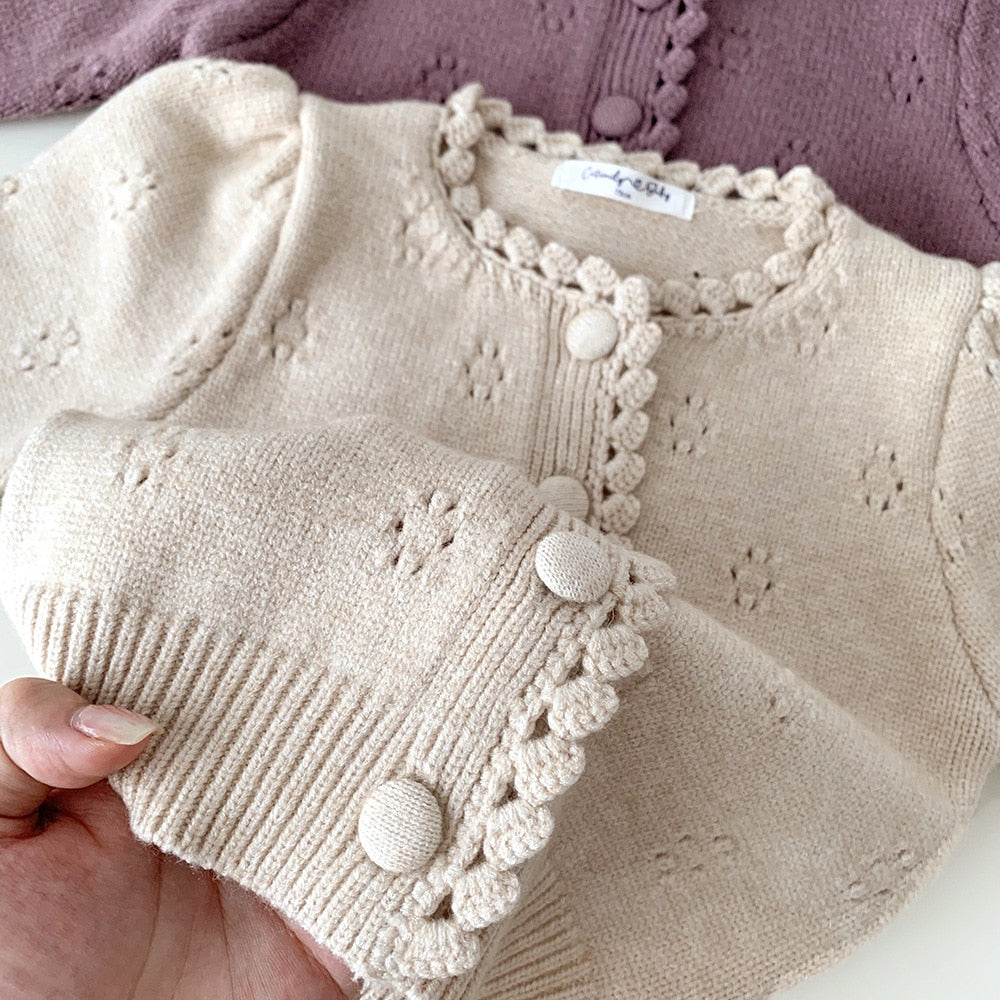 -ベビー キッズ レースニット 長袖 パフスリーブ カーディガン ジャケット ガールズ - mamahalo shop - カーディガン・パーカー -  べビー服 - 子供服 - 男の子 - 女の子