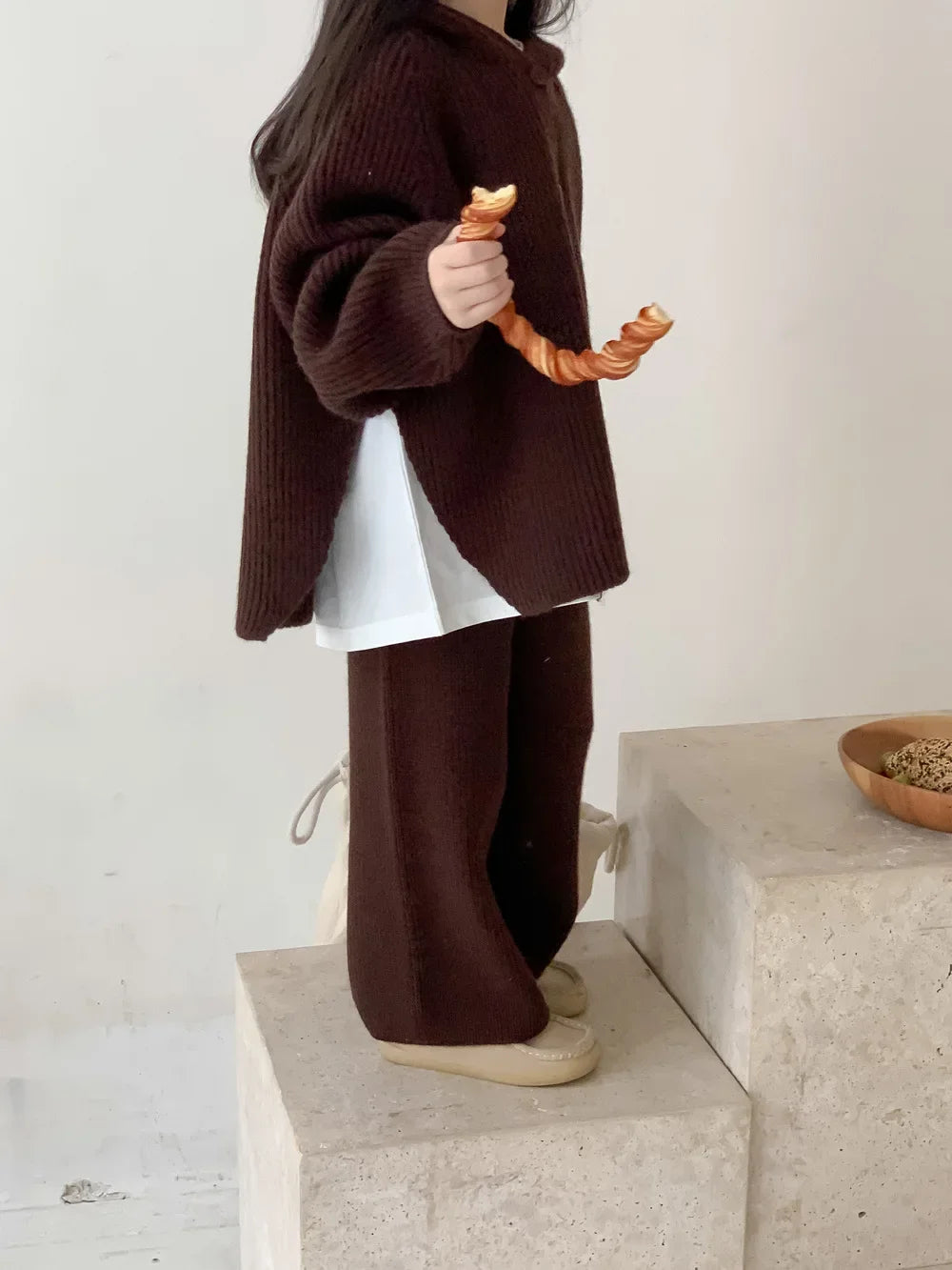 -キッズセットアップ 2点セット ニットフーディカーディガンジャケット ルーズフレアパンツ - mamahalo shop - 長袖セットアップ -  べビー服 - 子供服 - 男の子 - 女の子