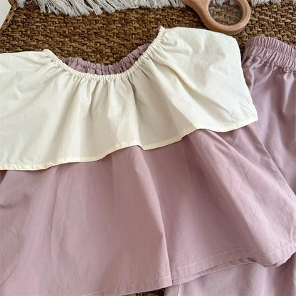 -キッズセットアップ 2点セット ノースリーブビッグ襟ブラウス+ワイドルーズパンツ【mh0005307】 - mamahalo shop - ノースリーブセットアップ -  べビー服 - 子供服 - 男の子 - 女の子